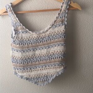 Jessica Simpson Striped Cropped Crochet Tank Top- Size L